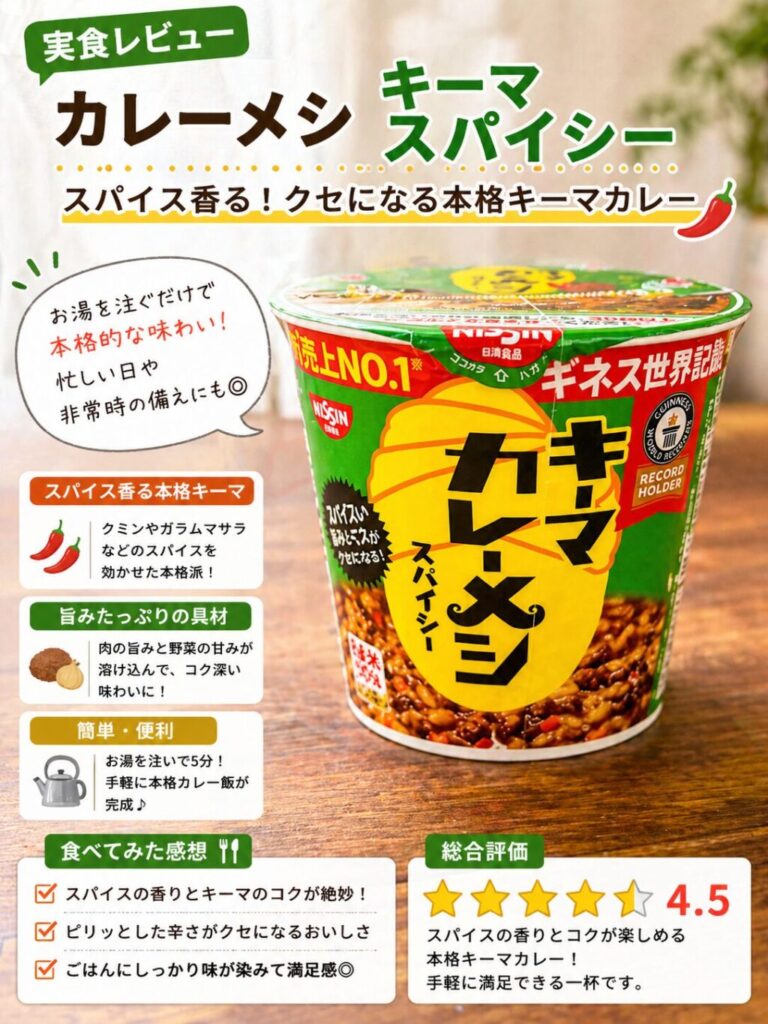 カレーメシキーマスパイシーのパッケージとおすすめポイント