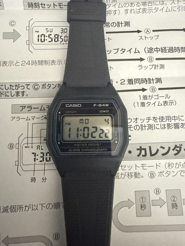 チプカシF-84Wを箱から取り出した状態｜シンプルな小箱パッケージ