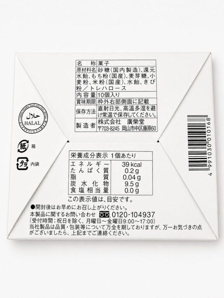 廣榮堂きびだんごの原材料・栄養成分表示
