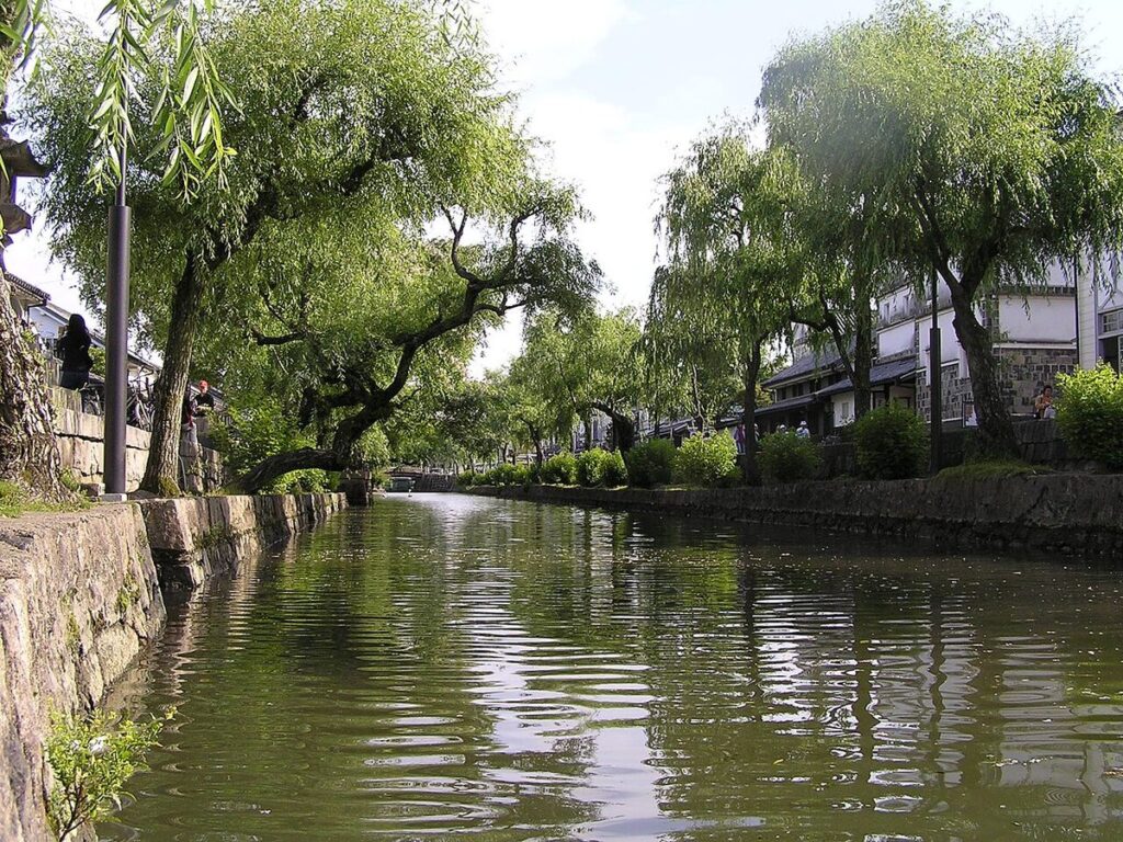 倉敷川畔 中橋付近の柳と町並み