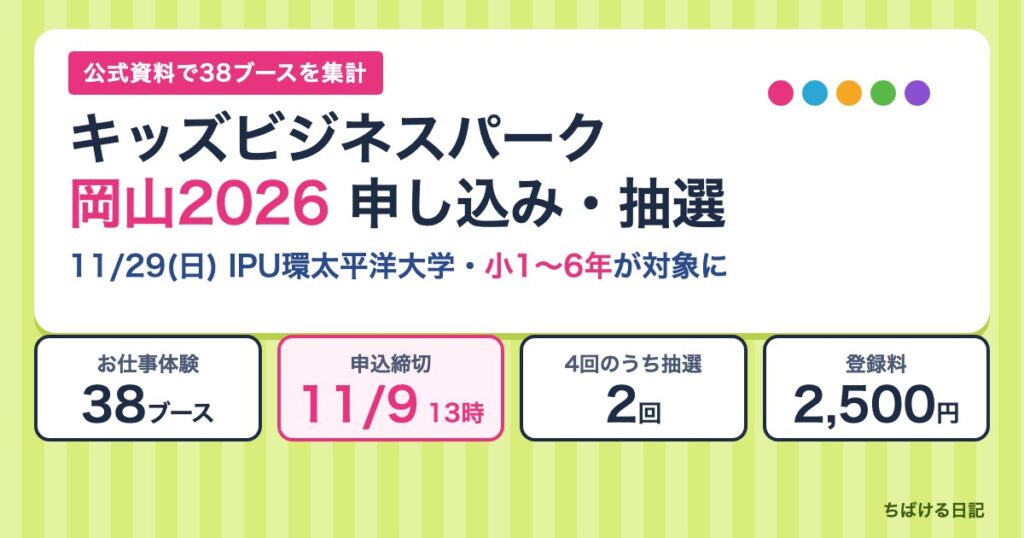 キッズビジネスパーク岡山2026 申し込み・抽選 38ブース