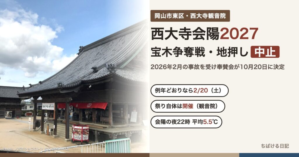 西大寺会陽2027 宝木争奪戦・地押し中止(西大寺観音院の本堂)
