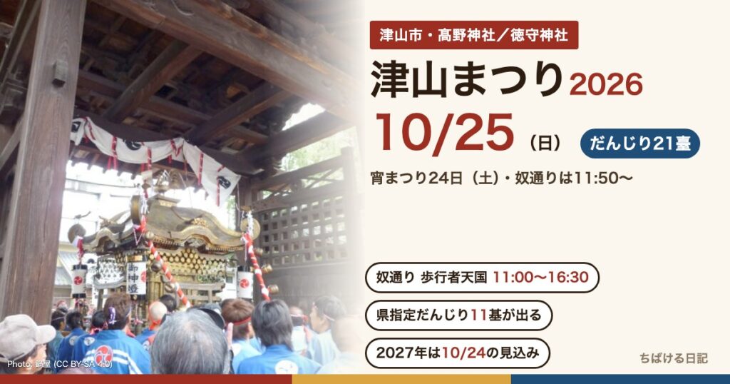 津山まつり2026 10月25日 髙野神社・徳守神社 だんじり21臺(徳守神社の大神輿)